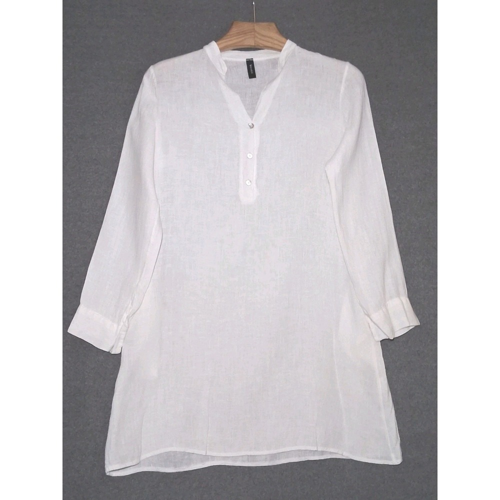 Venti 6 Linen Shift Dress Size M White Tunic Henley Beachy Lagenlook Classic